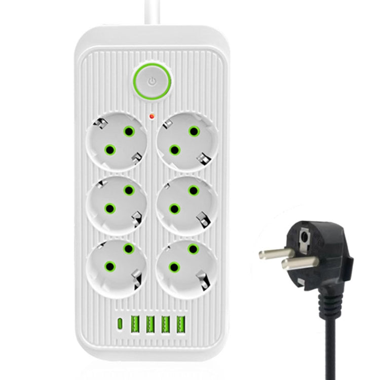 F06 2m 2500W 6 Plugs + PD + 4-USB Ports Multifunctional Socket With Switch, EU Plug(White) - Extension Socket by PMC Jewellery | Online Shopping South Africa | PMC Jewellery | Buy Now Pay Later Mobicred