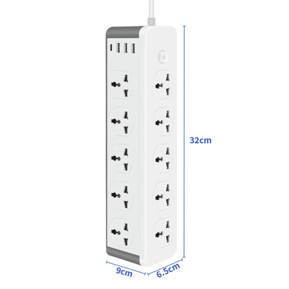 D15 2m 3000W 10 Plugs + PD + 3-USB Ports Vertical Socket With Switch, Specification: Two-pin US Plug - Extension Socket by PMC Jewellery | Online Shopping South Africa | PMC Jewellery | Buy Now Pay Later Mobicred