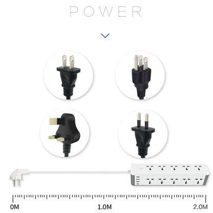 D15 2m 3000W 10 Plugs + PD + 3-USB Ports Vertical Socket With Switch, Specification: Two-pin US Plug - Extension Socket by PMC Jewellery | Online Shopping South Africa | PMC Jewellery | Buy Now Pay Later Mobicred