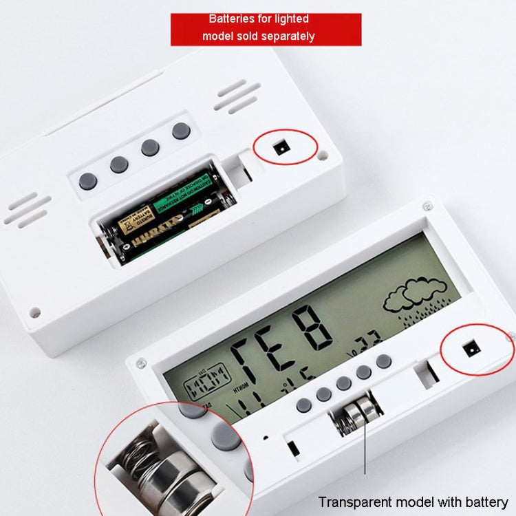 LCD Electronic Desk Clock Digital Display Multifunctional Temperature And Humidity Meter Alarm Clock, Model: Transparent White - Alarm Clocks by PMC Jewellery | Online Shopping South Africa | PMC Jewellery