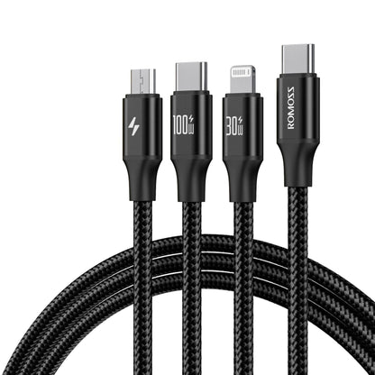 ROMOSS PD100W 3-In-1 Data Cable Type-C/USB-C To 8 Pin & Type-C & Micro Fast Charging Line 1.5m(Black) - Multifunction Cable by ROMOSS | Online Shopping South Africa | PMC Jewellery | Buy Now Pay Later Mobicred