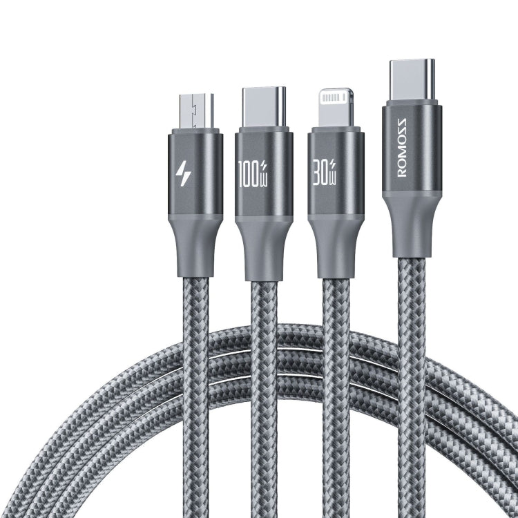 ROMOSS PD100W 3-In-1 Data Cable Type-C/USB-C To 8 Pin & Type-C & Micro Fast Charging Line 1.5m(Gray) - Multifunction Cable by ROMOSS | Online Shopping South Africa | PMC Jewellery | Buy Now Pay Later Mobicred