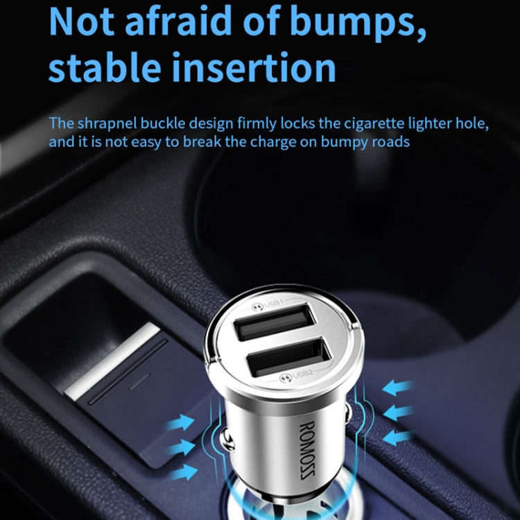 ROMOSS 24W Dual USB Port Car Charger With LED Indicator(Silver) - Car Charger by ROMOSS | Online Shopping South Africa | PMC Jewellery | Buy Now Pay Later Mobicred