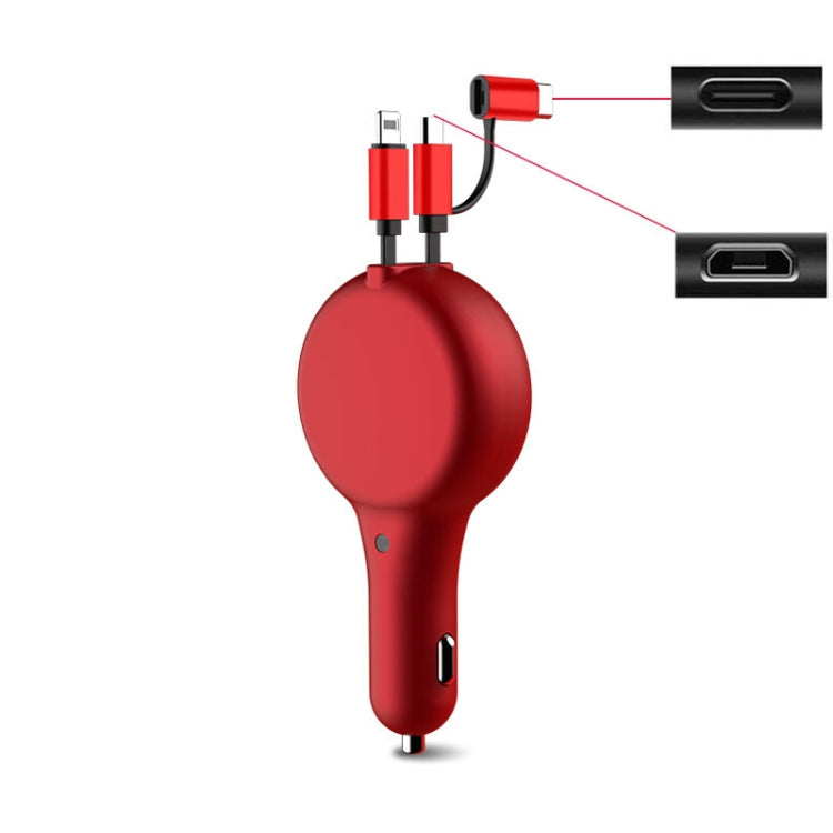 PD18W +QC 3.0 3 In 1 Retractable Car Charger With 8 Pin & Type-C/USB-C & Micro Port(Red) - Car Charger by PMC Jewellery | Online Shopping South Africa | PMC Jewellery | Buy Now Pay Later Mobicred