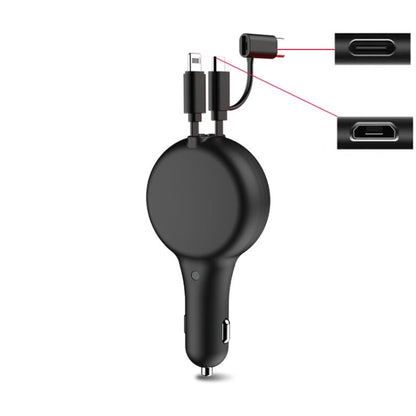 PD18W +QC 3.0 3 In 1 Retractable Car Charger With 8 Pin & Type-C/USB-C & Micro Port(Black) - Car Charger by PMC Jewellery | Online Shopping South Africa | PMC Jewellery | Buy Now Pay Later Mobicred