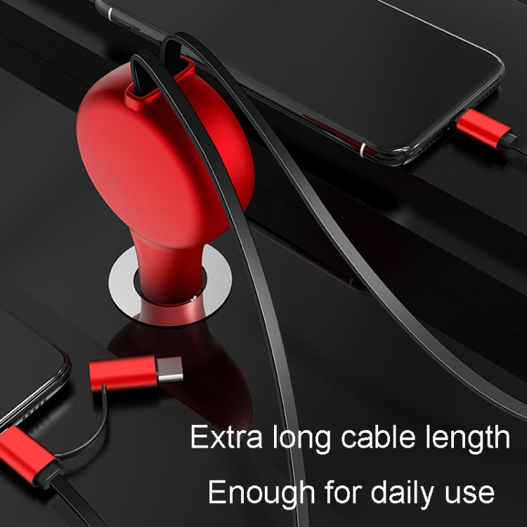 PD18W +QC 3.0 3 In 1 Retractable Car Charger With 8 Pin & Type-C/USB-C & Micro Port(Red) - Car Charger by PMC Jewellery | Online Shopping South Africa | PMC Jewellery | Buy Now Pay Later Mobicred