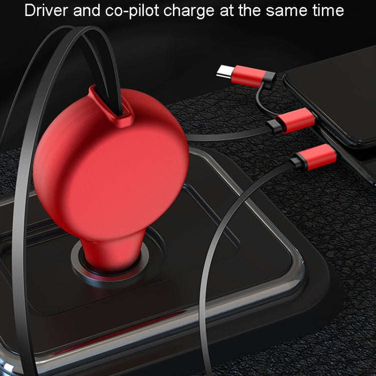 PD18W +QC 3.0 3 In 1 Retractable Car Charger With 8 Pin & Type-C/USB-C & Micro Port(Red) - Car Charger by PMC Jewellery | Online Shopping South Africa | PMC Jewellery | Buy Now Pay Later Mobicred