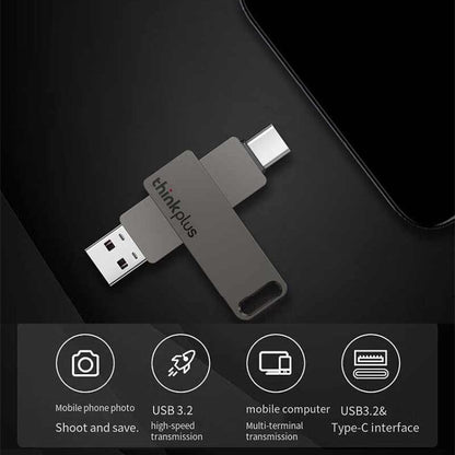 Lenovo Thinkplus MU110 USB3.2+Type-C Dual Interface Rotation Flash Drive, Size: 128GB(Grey) - USB Flash Drives by Lenovo | Online Shopping South Africa | PMC Jewellery | Buy Now Pay Later Mobicred