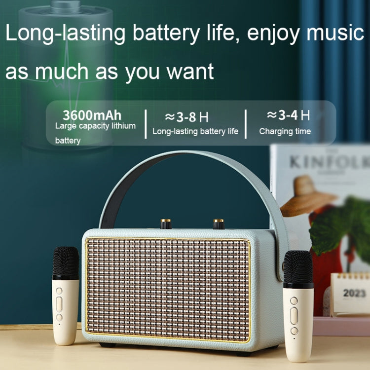 Leather Texture Portable Wooden Home Karaoke Bluetooth Speaker, Color: Gray+Dual-microphone - Desktop Speaker by PMC Jewellery | Online Shopping South Africa | PMC Jewellery | Buy Now Pay Later Mobicred