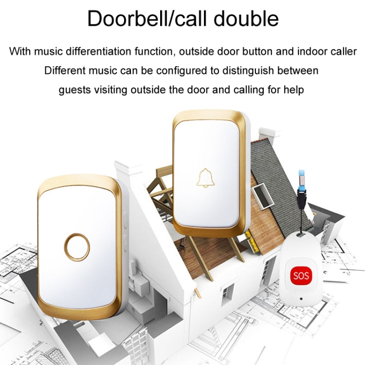 CACAZI C20 Two To Three Wireless Pager For The Elderly Home Care Waterproof Emergency Pager, EU Plug(Gold) - Wireless Doorbell by CACAZI | Online Shopping South Africa | PMC Jewellery | Buy Now Pay Later Mobicred