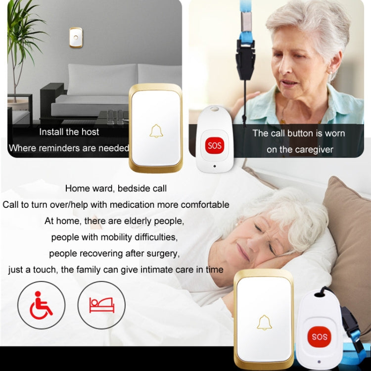 CACAZI C20 Two To Three Wireless Pager For The Elderly Home Care Waterproof Emergency Pager, EU Plug(Gold) - Wireless Doorbell by CACAZI | Online Shopping South Africa | PMC Jewellery | Buy Now Pay Later Mobicred