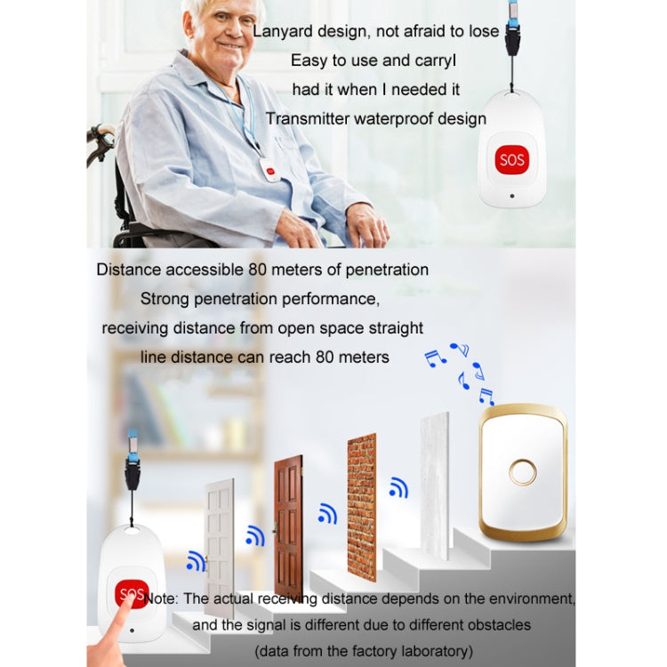 CACAZI C20 Two To Three Wireless Pager For The Elderly Home Care Waterproof Emergency Pager, EU Plug(Black) - Wireless Doorbell by CACAZI | Online Shopping South Africa | PMC Jewellery | Buy Now Pay Later Mobicred