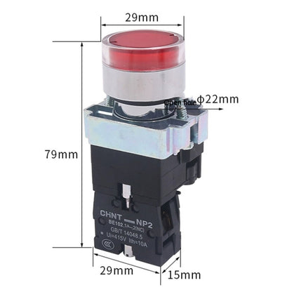 CHINT NP2-BW3462/220V 1 NC Pushbutton Switches With LED Light Silver Alloy Contact Push Button - Car Switches by CHINT | Online Shopping South Africa | PMC Jewellery | Buy Now Pay Later Mobicred