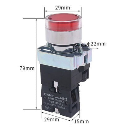 CHINT NP2-BW3362/220V 1 NC Pushbutton Switches With LED Light Silver Alloy Contact Push Button - Car Switches by CHINT | Online Shopping South Africa | PMC Jewellery | Buy Now Pay Later Mobicred