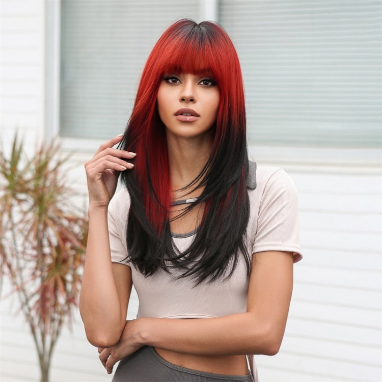 Cosplay Punk Style Gradient Long Straight Wig with Bangs(Red Gradient) - free shipping - PMC TechLife - Order now!