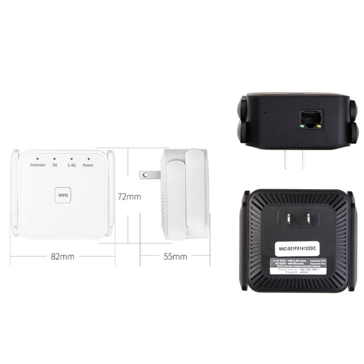 1200Mbps 2.4G / 5G WiFi Extender Booster Repeater Supports Ethernet Port Black US Plug - Broadband Amplifiers by PMC Jewellery | Online Shopping South Africa | PMC Jewellery | Buy Now Pay Later Mobicred