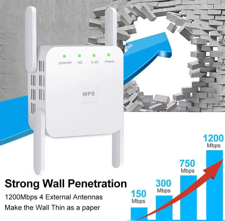 1200Mbps 2.4G / 5G WiFi Extender Booster Repeater Supports Ethernet Port Black UK Plug - Broadband Amplifiers by PMC Jewellery | Online Shopping South Africa | PMC Jewellery | Buy Now Pay Later Mobicred