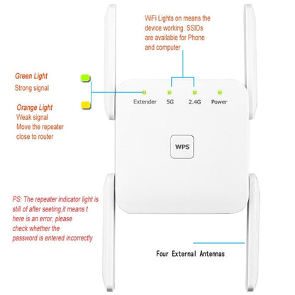 1200Mbps 2.4G / 5G WiFi Extender Booster Repeater Supports Ethernet Port Black US Plug - Broadband Amplifiers by PMC Jewellery | Online Shopping South Africa | PMC Jewellery | Buy Now Pay Later Mobicred