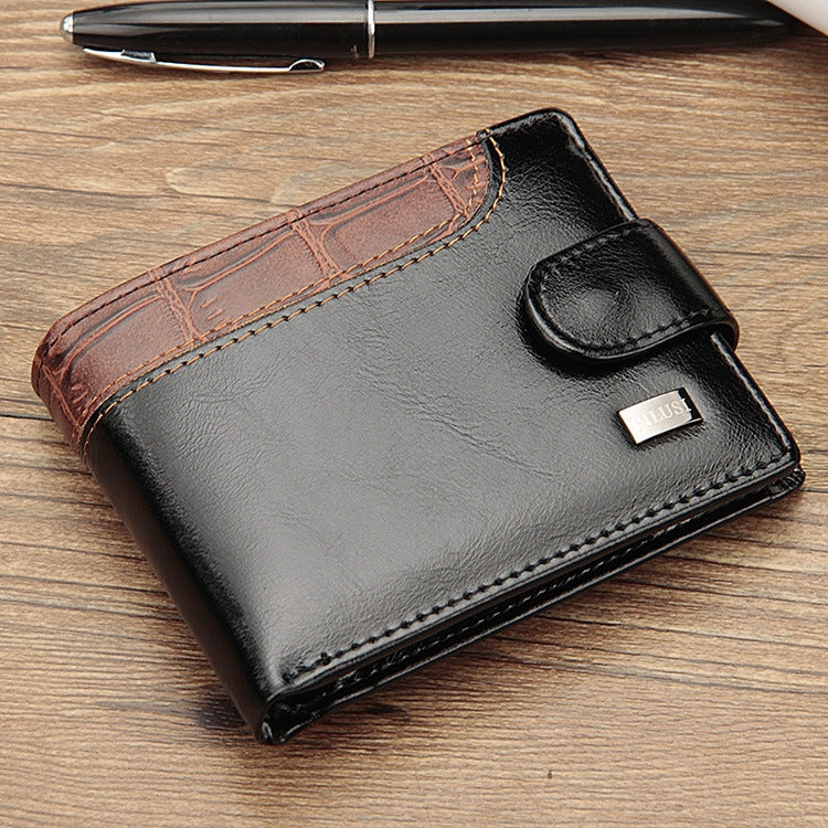 Baellerry M1078 Splicing Leather Casual Men Wallet With Buckle Multi-Card Slot Coin Purse(Black) - Wallets by Baellerry | Online Shopping South Africa | PMC Jewellery