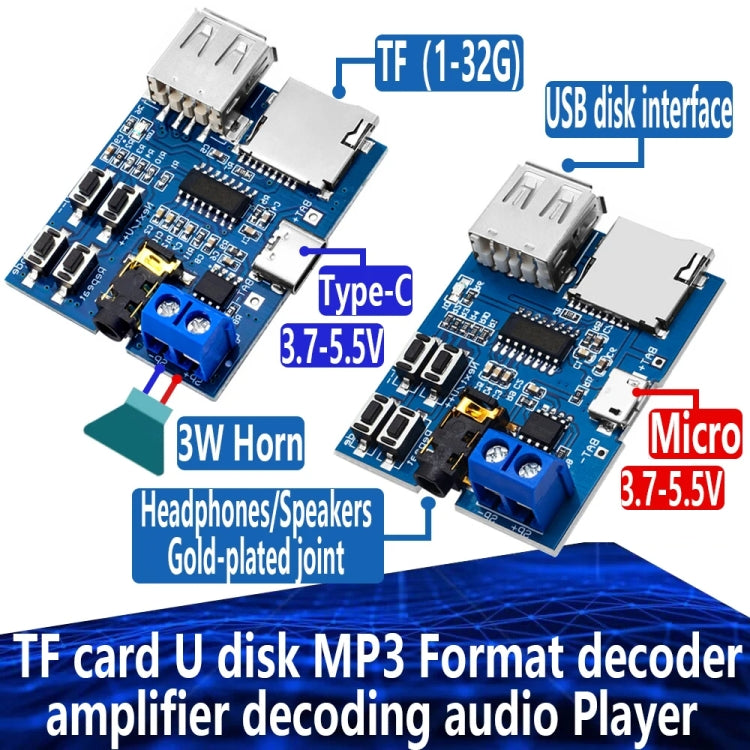 MP3 Lossless Decoder Board Decoder TF Card USB Flash Drive MP3 Decoding Player Module With Amplifier, Interface: Micro - Breadboard / Amplifier Board by PMc TechLife | Online Shopping South Africa | PMc TechLife | Buy Now Pay Later Mobicred