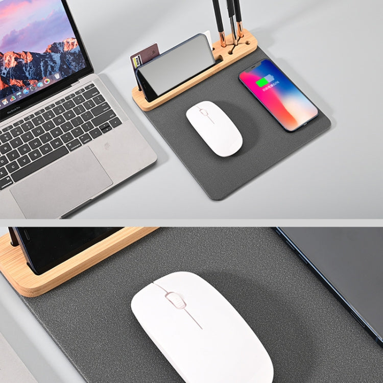 10W Wireless Charging PU Mouse Pad with Mobile Phone and Pen Holder(Bamboo) - Wireless Charger by PMC Jewellery | Online Shopping South Africa | PMC Jewellery | Buy Now Pay Later Mobicred