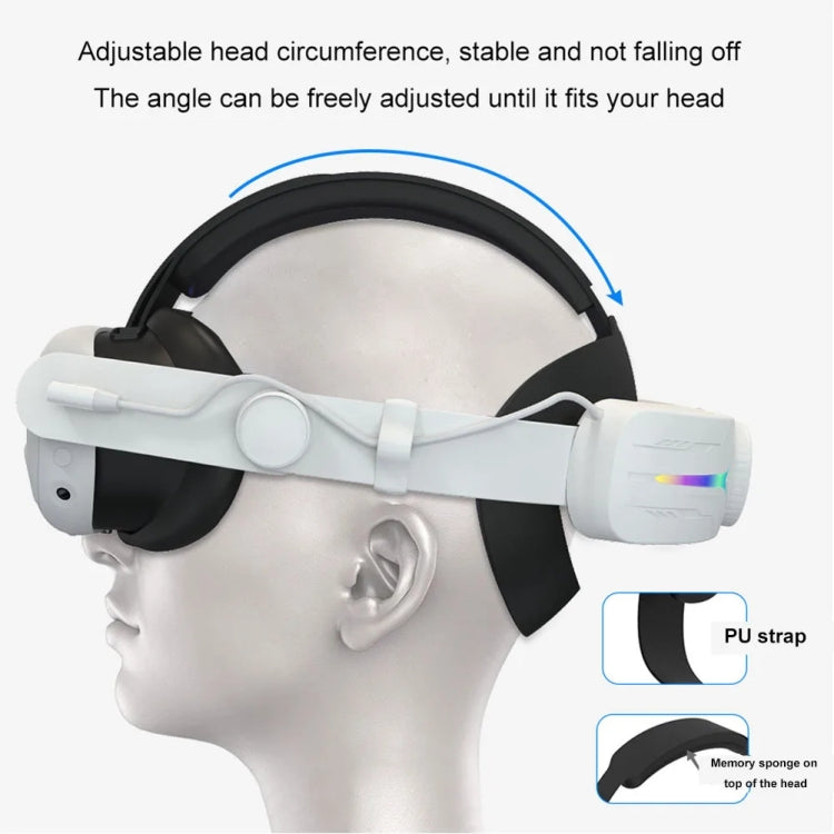 For Meta Quest 3 USB Rechargeable RGB Lighting Effect Adjustable Foldable Headset(White) - VR Accessories by PMC TechLife | Online Shopping South Africa | PMC TechLife