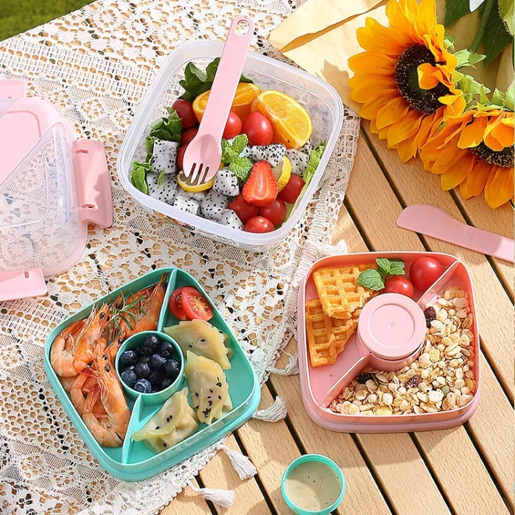 Microwaveable Double Layer Salad Container Picnic Lunch Box with Fork Spoon, Spec: Pink/Large - Cutlery Sets by PMC Jewellery | Online Shopping South Africa | PMC Jewellery