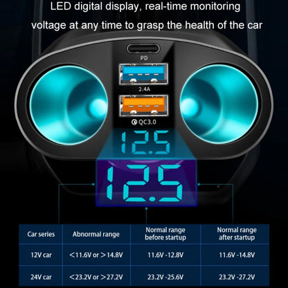 Dual USB Type-C Real-time Digital Display Cigarette Lighter Expansion Car Charger, Model: QC3.0+2.4A Dual A+C - Car Charger by PMC Jewellery | Online Shopping South Africa | PMC Jewellery | Buy Now Pay Later Mobicred