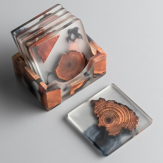 Resin Pine Spliced Insulated Tea Coaster Home Living Room Decoration Accessories, Spec: Square Set - Insulation by PMC Jewellery | Online Shopping South Africa | PMC Jewellery | Buy Now Pay Later Mobicred