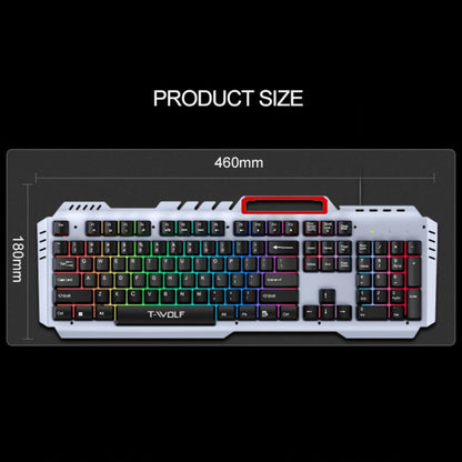 T-WOLF 130cm Line Length Cool Lighting Effect Metal Plate Gaming Wired Keyboard With Phone Holder(T16) - Wired Keyboard by T-WOLF | Online Shopping South Africa | PMC Jewellery | Buy Now Pay Later Mobicred