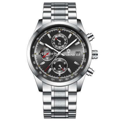 BINBOND B6022 30m Waterproof Luminous Multifunctional Quartz Watch, Color: White Steel-Black - Metal Strap Watches by BINBOND | Online Shopping South Africa | PMC Jewellery | Buy Now Pay Later Mobicred