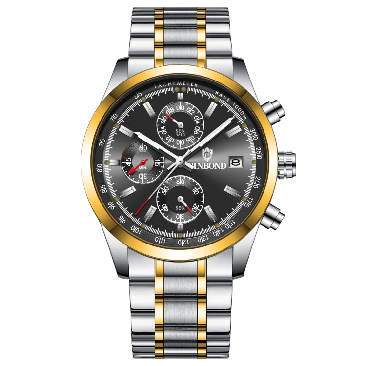 BINBOND B6022 30m Waterproof Luminous Multifunctional Quartz Watch, Color: Inter-Gold-Black - Metal Strap Watches by BINBOND | Online Shopping South Africa | PMC Jewellery | Buy Now Pay Later Mobicred