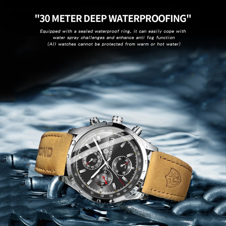 BINBOND B6022 30m Waterproof Luminous Multifunctional Quartz Watch, Color: Black Steel-Blue - free shipping - PMC TechLife - Order now!