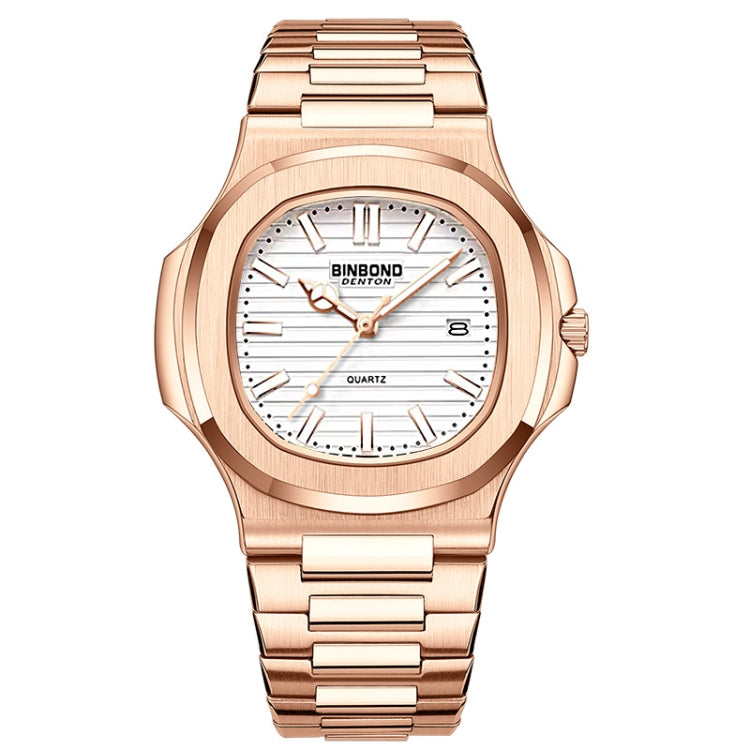 BINBOND B1885 30m Waterproof Retro Luminous Square Men Quartz Watch, Color: Rose Gold-White - Metal Strap Watches by BINBOND | Online Shopping South Africa | PMC Jewellery