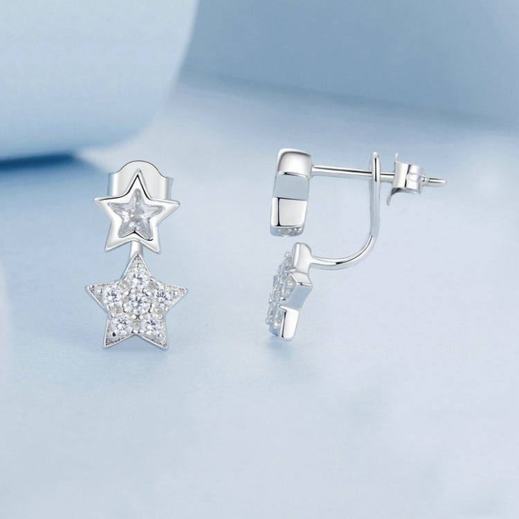 S925 Sterling Silver Platinum Plated Five-pointed Star Earrings(BSE996) - Stud Earrings & Earrings by PMC Jewellery | Online Shopping South Africa | PMC Jewellery