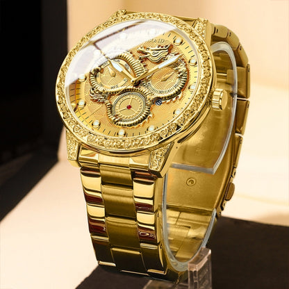 BINBOND B3030 Embossed Dragon Luminous Waterproof Quartz Watch, Color: Full-gold White - Metal Strap Watches by BINBOND | Online Shopping South Africa | PMC Jewellery | Buy Now Pay Later Mobicred