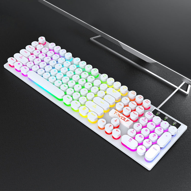 T-WOLF T80 104-Keys RGB Illuminated Office Game Wired Punk Retro Keyboard, Color: White - Wired Keyboard by T-WOLF | Online Shopping South Africa | PMC Jewellery | Buy Now Pay Later Mobicred