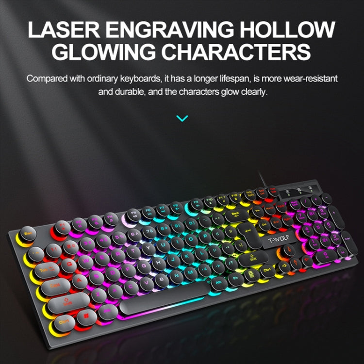 T-WOLF T80 104-Keys RGB Illuminated Office Game Wired Punk Retro Keyboard, Color: Pink - Wired Keyboard by T-WOLF | Online Shopping South Africa | PMC Jewellery | Buy Now Pay Later Mobicred