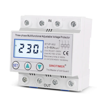 SINOTIMER STVP-932 63A 3-phase 380V LCD Self-resetting Adjustable Surge Voltage Protector - Other Tester Tool by SINOTIMER | Online Shopping South Africa | PMC Jewellery | Buy Now Pay Later Mobicred