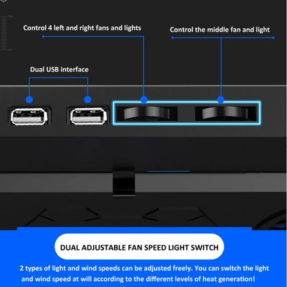 NUOXI 5 Fans Laptop Radiator Bracket Height Adjustable with Dual USB Ports(Black and Blue) - Cooling Pads by NUOXI | Online Shopping South Africa | PMC Jewellery | Buy Now Pay Later Mobicred