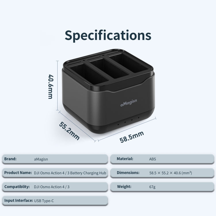 For DJI Osmo Action 4 / 3 AMagisn Battery Charger Seat - Cable & Charger by aMagisn | Online Shopping South Africa | PMC Jewellery | Buy Now Pay Later Mobicred