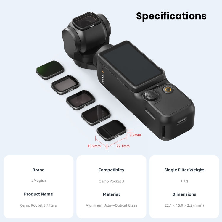 For DJI Osmo Pocket 3 aMagisn HD Double Sided Coated Filters Sports Camera Protective Goggles, Style: ND16+ND64+ND256 + CPL - Lens Accessories by aMagisn | Online Shopping South Africa | PMC Jewellery | Buy Now Pay Later Mobicred