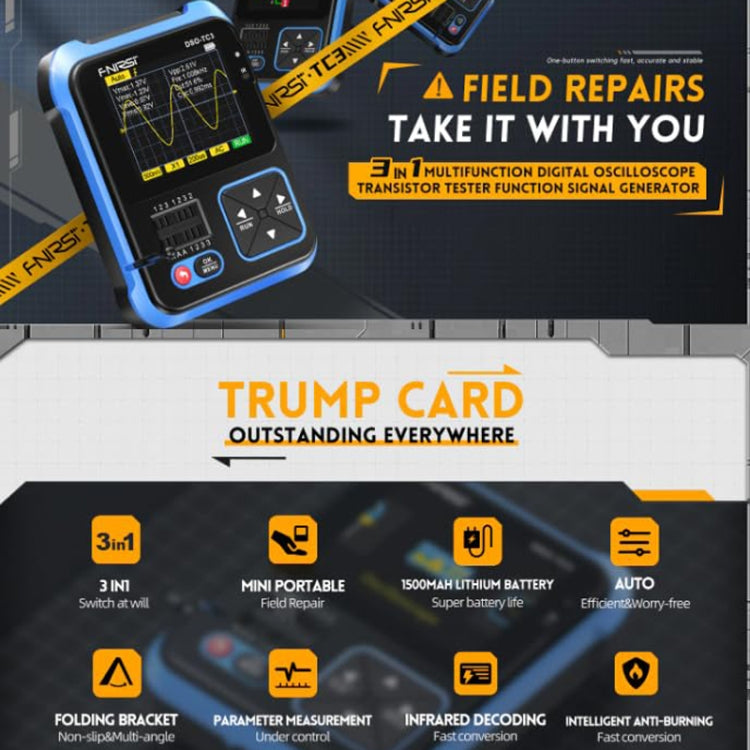 FNIRSI 3 In 1 Handheld Digital Oscilloscope LCR Transistor Tester, Specification: Standard - free shipping - PMC TechLife - Order now!