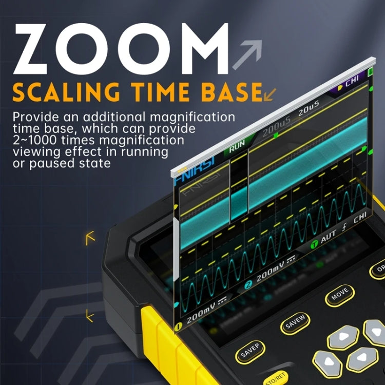 FNIRSI 2 In 1 Small Handheld Fluorescence Digital Dual-Channel Oscilloscope, US Plug(Yellow) - Other Tester Tool by FNIRSI | Online Shopping South Africa | PMC Jewellery | Buy Now Pay Later Mobicred