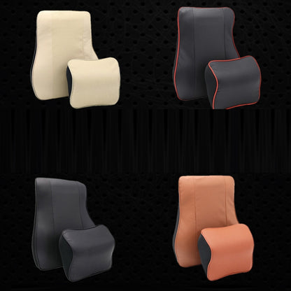 Leather Memory Foam All Season Car Seat Neck Support Cushion Headrest+Waist Pad(Black) - Seat Accessories by PMC Jewellery | Online Shopping South Africa | PMC Jewellery | Buy Now Pay Later Mobicred