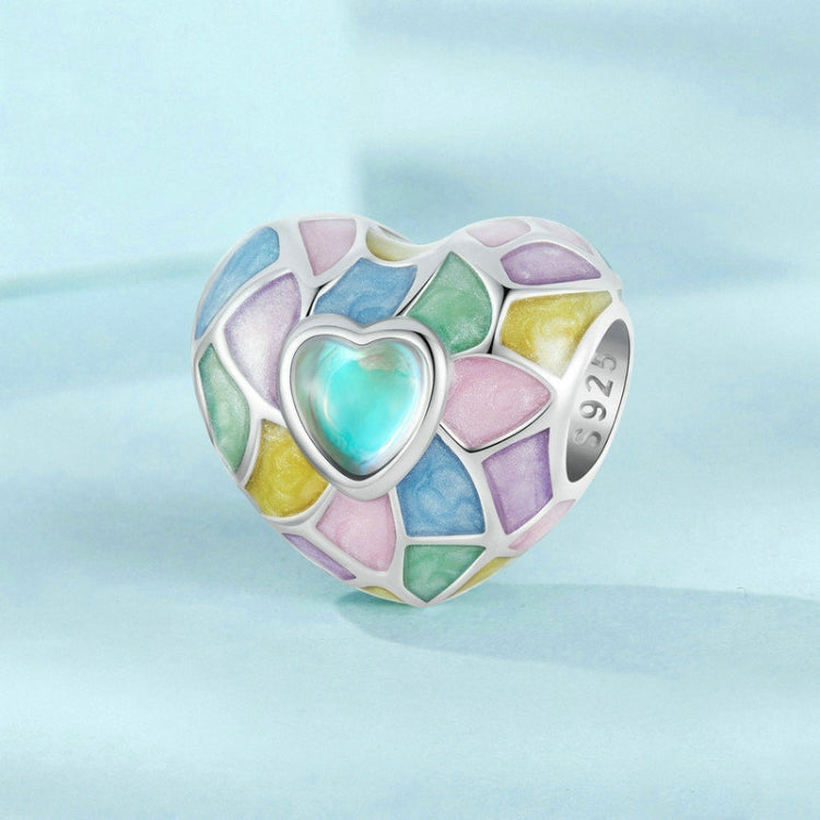 S925 Sterling Silver Platinum Plated Neon Color Love Heart-Shaped DIY Beads(SCC2708) - Jewelry Accessories by PMC Jewellery | Online Shopping South Africa | PMC Jewellery