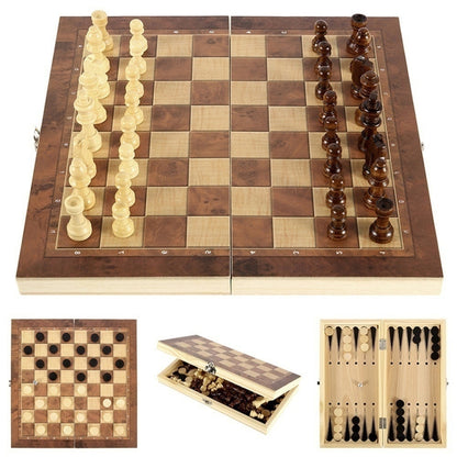 39 x 39cm 3 In 1 Wooden Chess Set Foldable Chess Board For Kids Adults - Table Games by PMC Jewellery | Online Shopping South Africa | PMC Jewellery | Buy Now Pay Later Mobicred