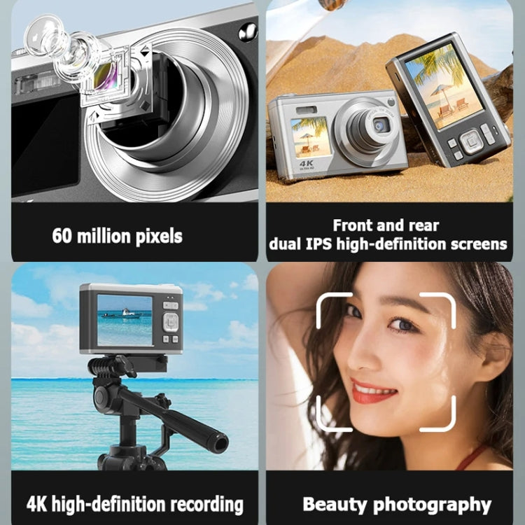 4K HD Optical Zoom Digital Camera 60MP Dual Screen Selfie Camera, No Memory(Black) - Video Cameras by PMC TechLife | Online Shopping South Africa | PMC TechLife | Buy Now Pay Later Mobicred