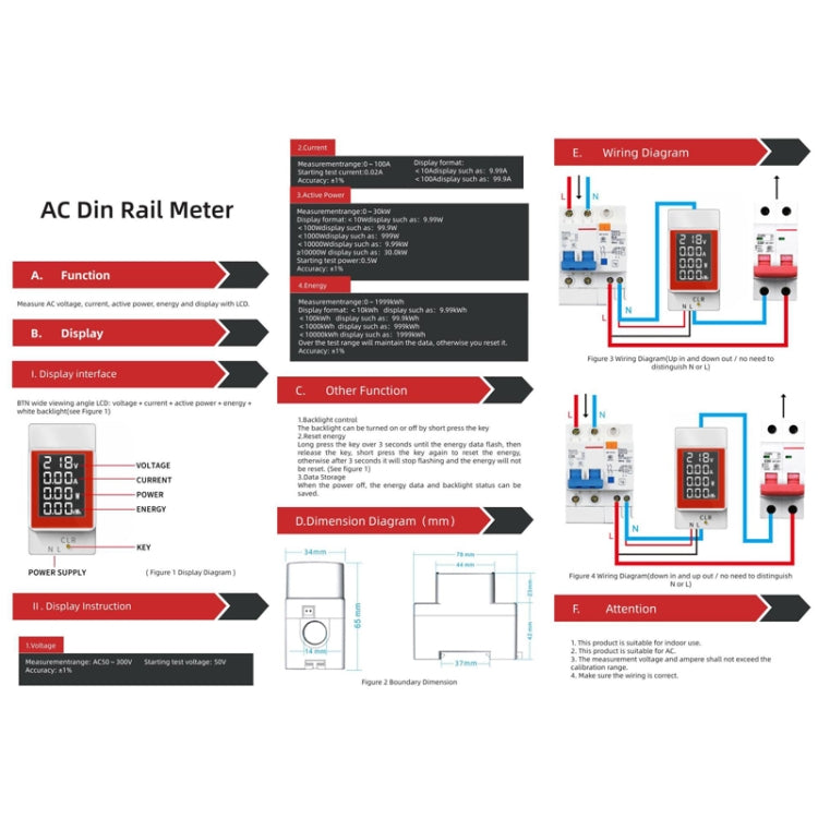 SINOTIMER SDM008 Rail Type AC Multifunctional Digital Voltage And Current Power Monitor - Current & Voltage Tester by SINOTIMER | Online Shopping South Africa | PMC Jewellery | Buy Now Pay Later Mobicred