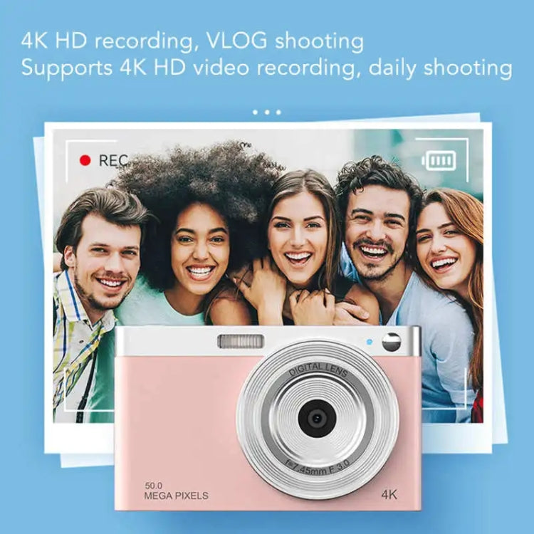 50 MP HD Camera 4K Video Retro Vlog Self-Shooting Camera(Pink) - Video Cameras by PMC Jewellery | Online Shopping South Africa | PMC Jewellery | Buy Now Pay Later Mobicred